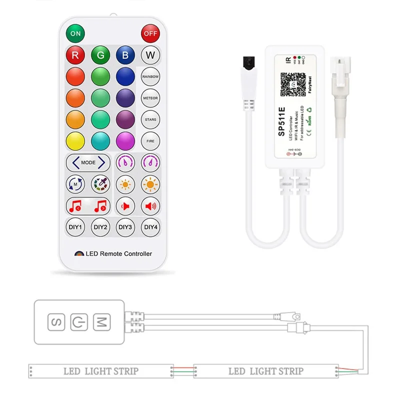 SP511E 24V 38key RGB Controller DC 5V WIFI Musik Rgb Smart Controller Single Output LED Dimmer Control untuk 2835 LED Strip 4pin