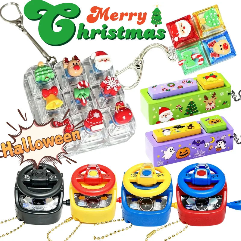 Christmas Halloween Keychain Collection Mini Handheld Driving Game Keychain Stress Relief Fidget Toy Luminous Keyring Party G