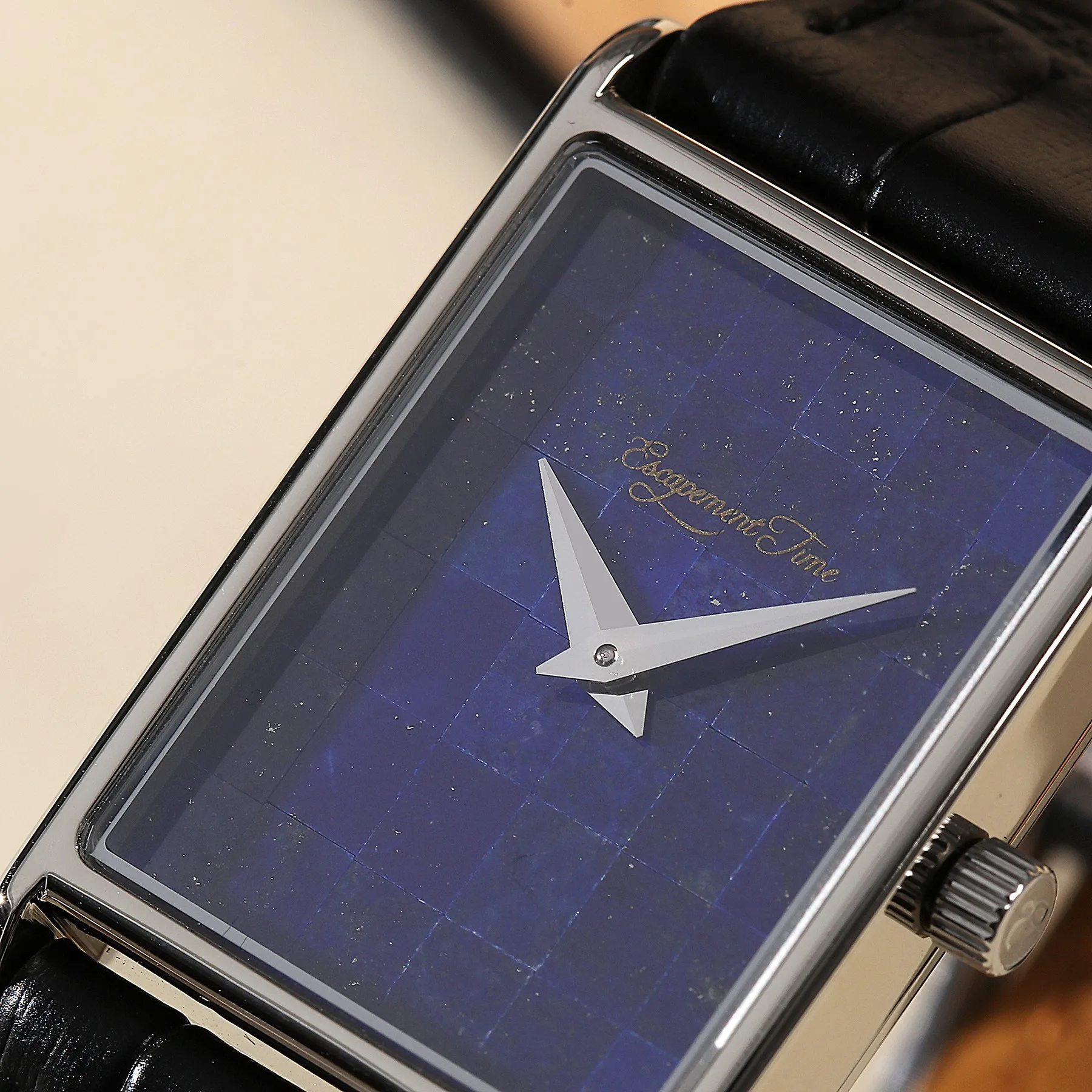 【Escapement Time】Square Quartz Watch Hand Splicing Natural Lapis Lazuli Dial 9T22 Small and Thin