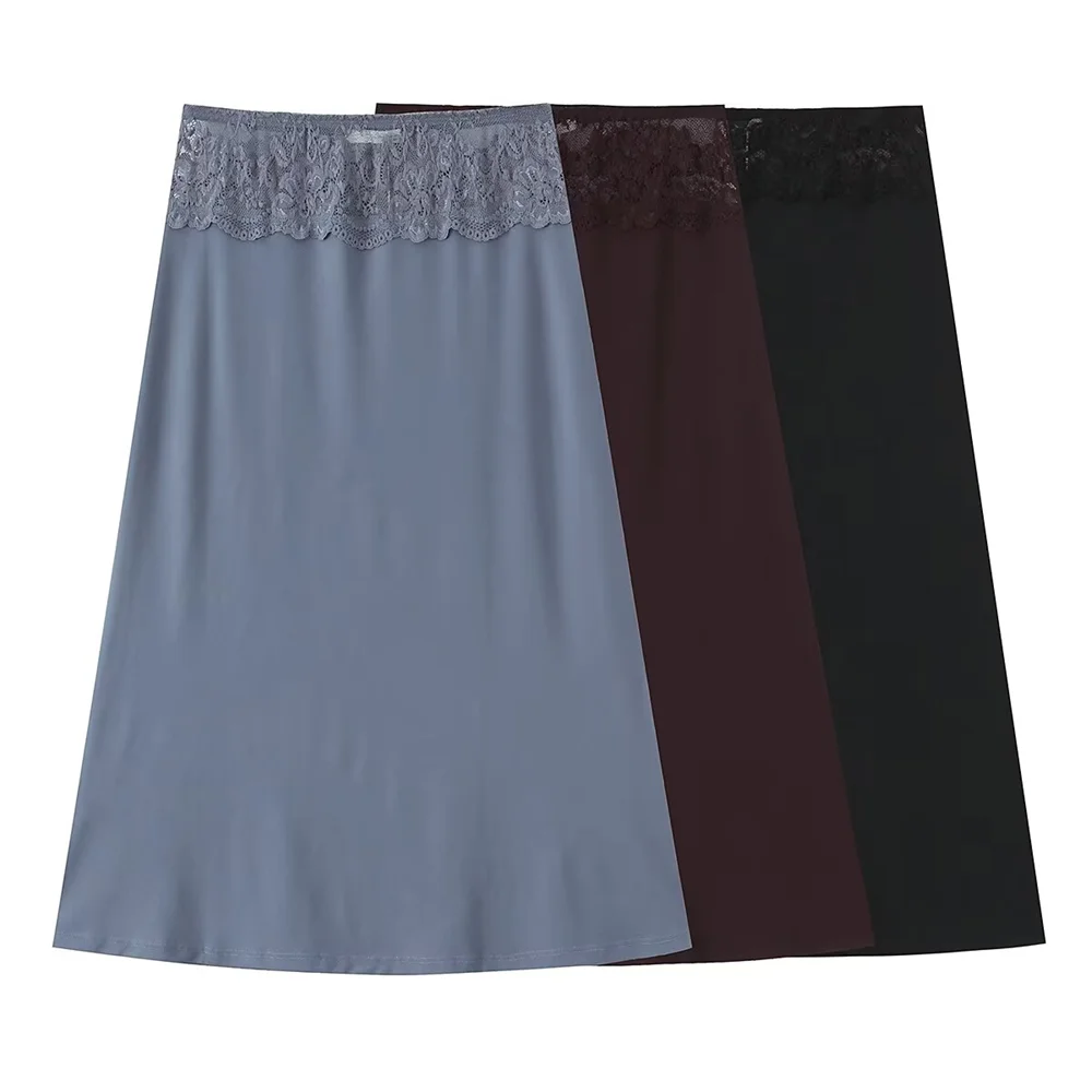 

Новая женская модная юбка 2026 года во французском минималистичном стиле, универсальная, длинная, со средней посадкой, на резинке, с кружевными вставками