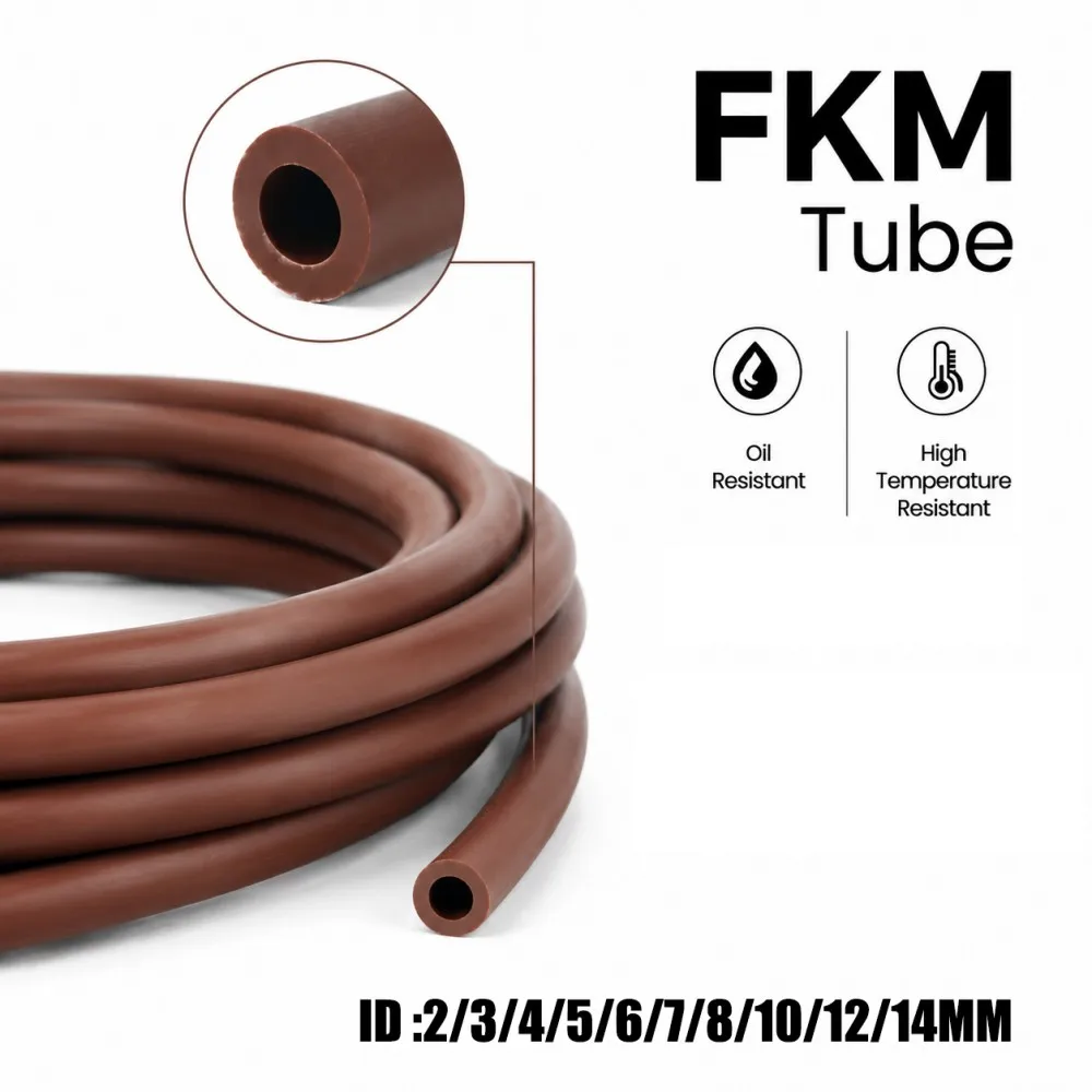 Fluorine Rubber Hose Tubing Brown ID 2-14mm Oil Acid Corrosion Resistant Anti-Aging High Temp Fuel Delivery FKM Tube