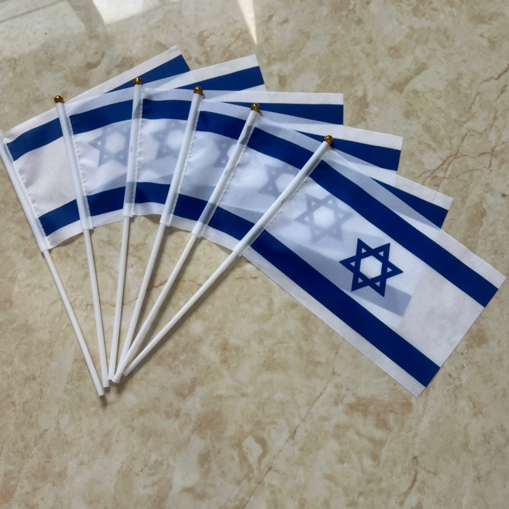 14x21CM ISR IL  israel flag 100% Polyester israel hand flags with plastic pole