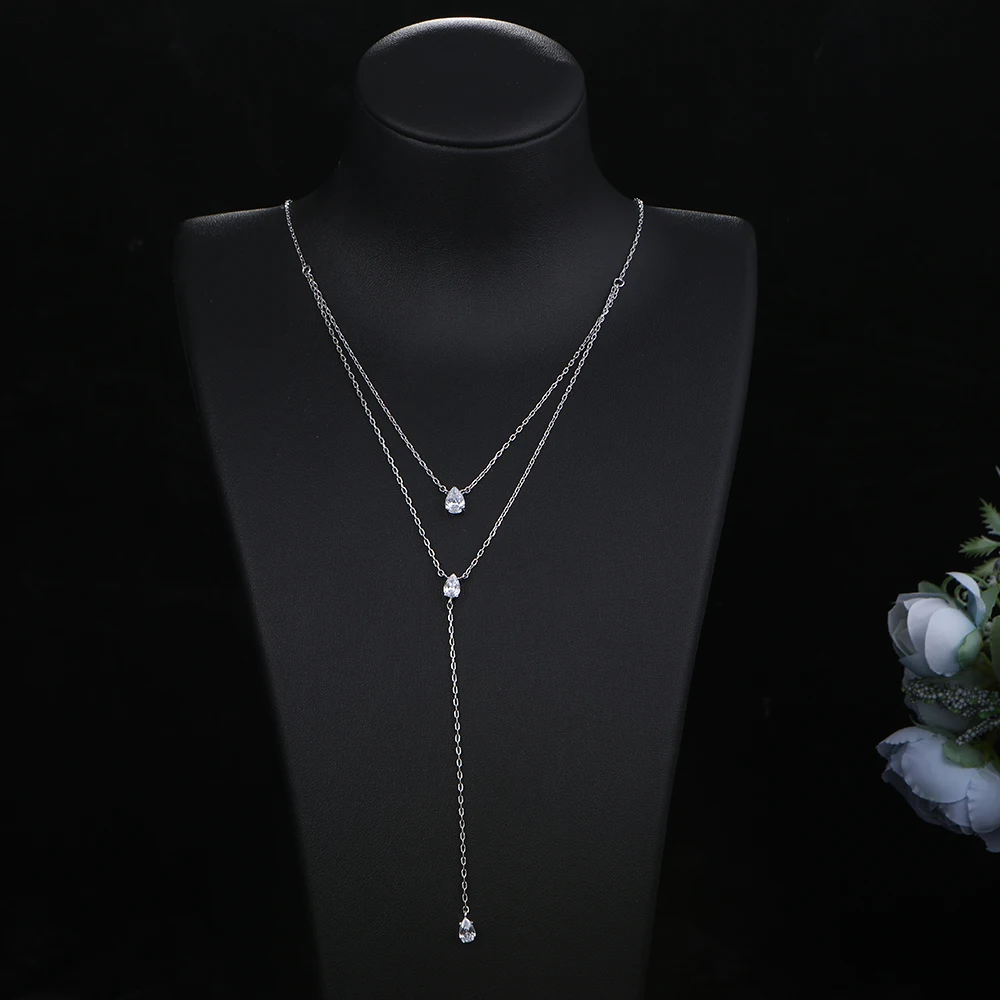 Luxury Double Layer Long Pendant Waterdrop Choker Necklace For For Women Wedding Bridal Cubic Zircon Dubai Jewelry N150