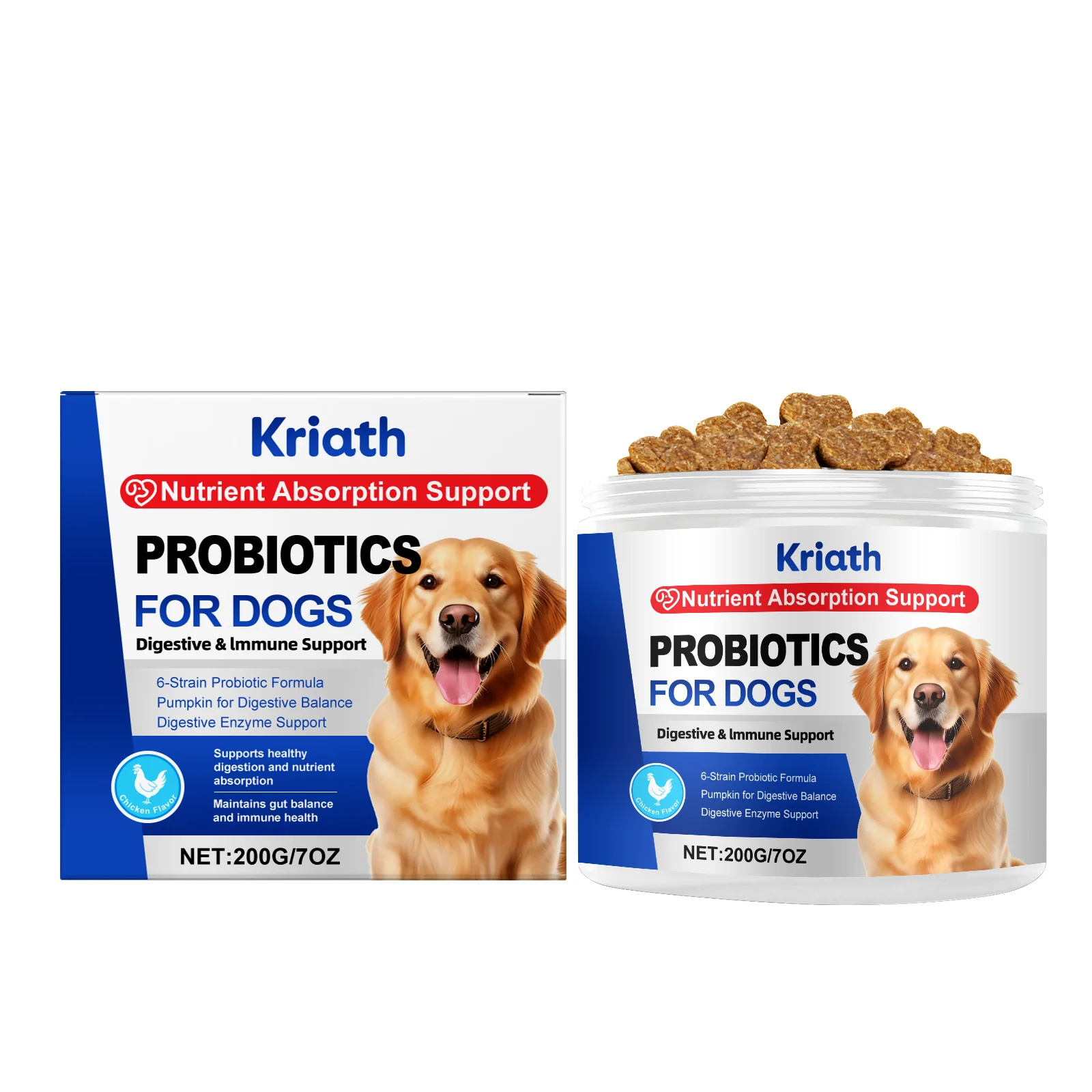 Our dog probiotic chews contain multi strains of acid-resistant probiotics, which can survive through stomach acid to reach the gut, balance intestinal flora and strengthen your pup’s immune system.