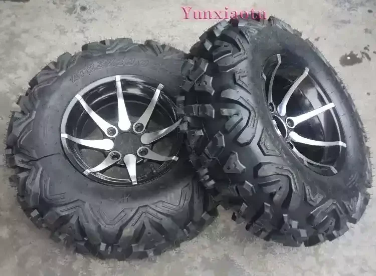 25X8-12 25X10-12 ATV UTV Go Kart Sand Buggy Tire with Aluminum Rim A Pattern Tread Front Rear Set 6PR Tubeless No rims