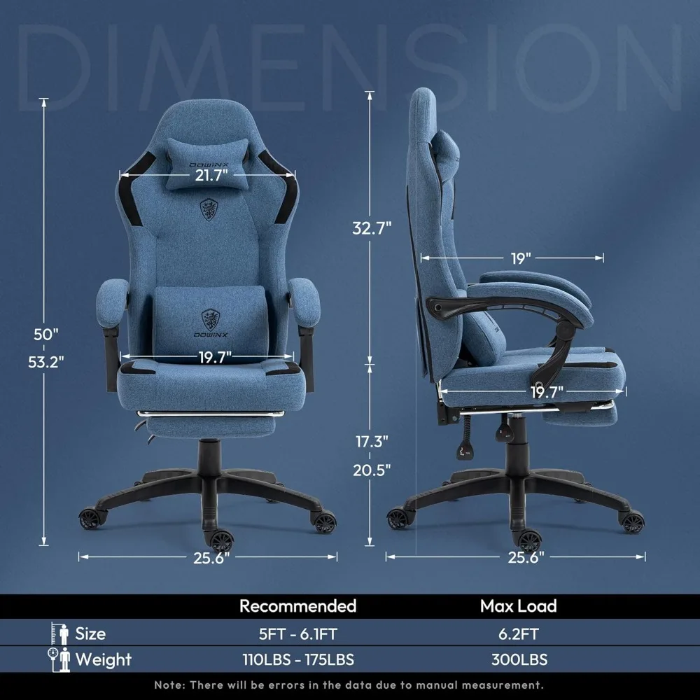 كرسي ألعاب مع وسادة زنبركية للجيب، كرسي كمبيوتر مسامي، دعم قطني للتدليك، مسند للقدمين، تصميم مريح عالي الظهر