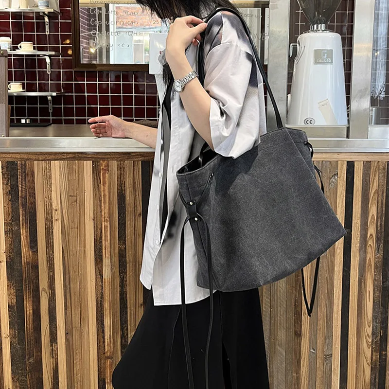 

2025 Women's Korean lazy style large-capacity canvas tote bag minimalist design casual multi-function one-shoulder armpit bag