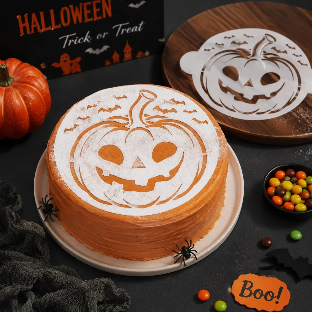 Halloween Jack O Lantern Pumpkin Cake Stencil Round PET Food Grade Template for Cake Cookie Fondant Decor