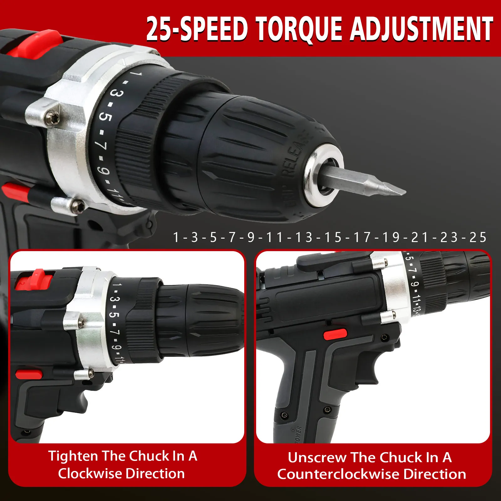 무선 드릴 임팩트 드라이버 21V(배터리 2개 포함) 리튬 이온 및 드릴링 나사 조임/느슨하게 하는 전동 공구용 충전기