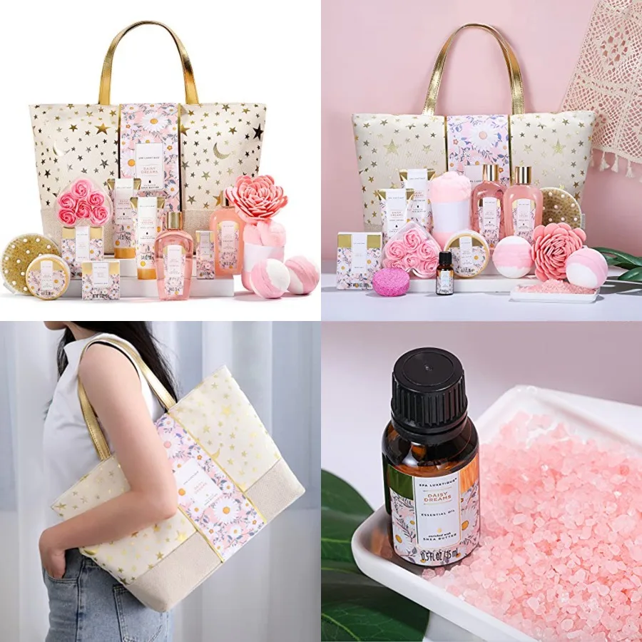 

Gift Baskets for Women, Scented 15pcs Bath Gift Sets with Shower Gel, Hand Cream and Tote Bag, Mother's Day Gifts for Mom