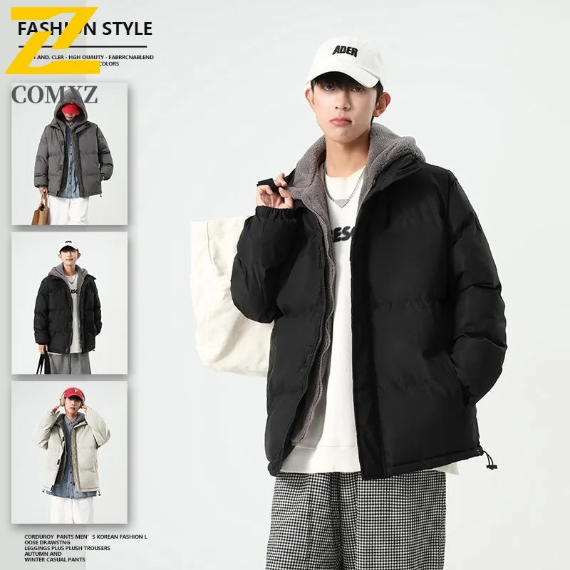 COMXZ 2025 Autumn Winter Plus Size Mens Cotton Jacket M-8XL Hooded Two Piece Style Fleece Lined Coat Long sleeve windbreaker
