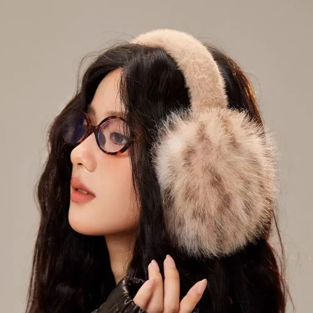 الشتاء الدافئة طوي غطاء للأذنين الباردة حماية ليوبارد طباعة لينة غطاء للأذنين سميكة التجمد فو الفراء الأذن يفشل #3