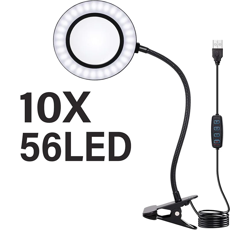 5/10-fache Vergrößerungslupe mit Licht, 3 Farben, 10 Helligkeitsstufen, 28/56 LED-Lupenlampe zum Lesen, Basteln, Malen, Feinarbeiten