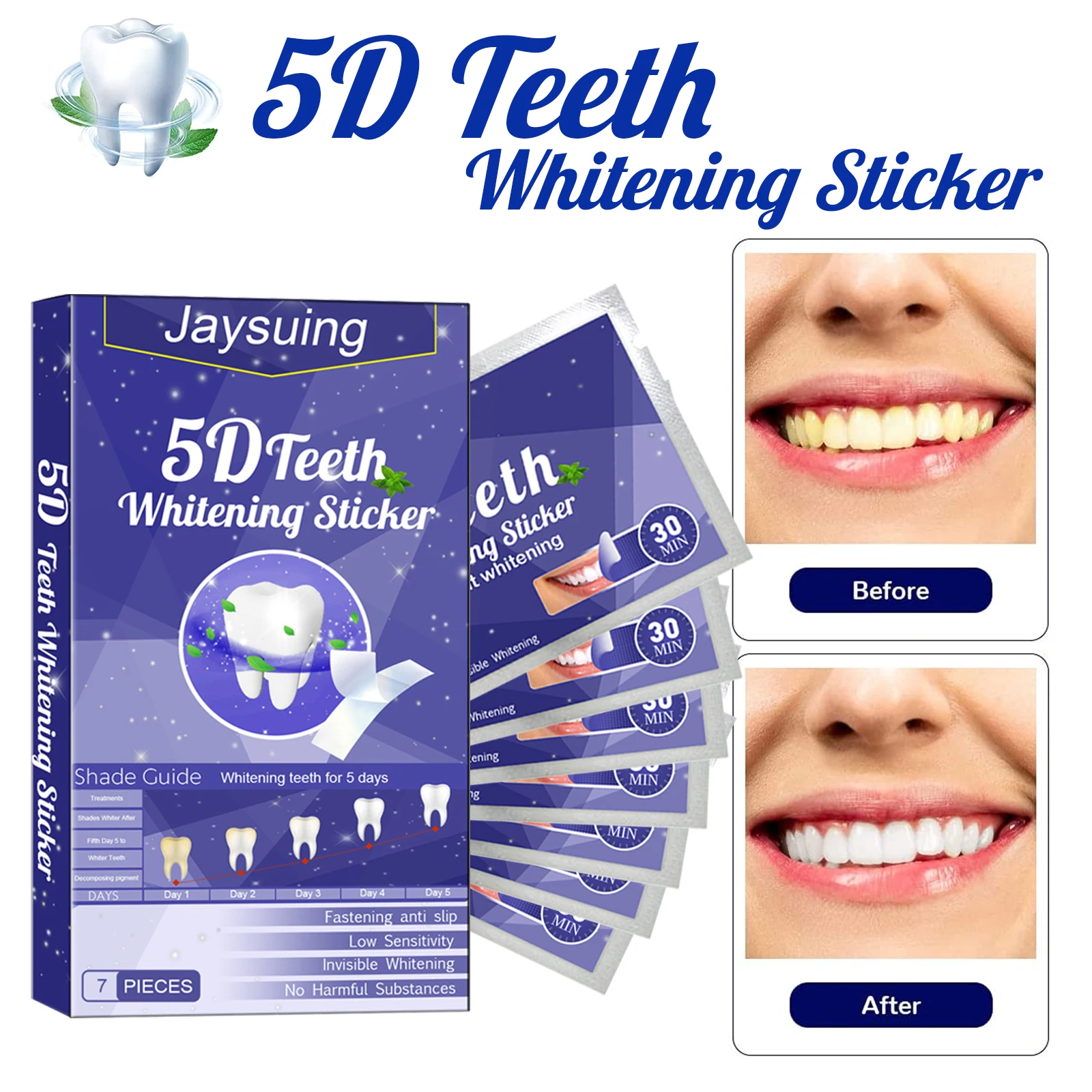 5D Teeth Whitening Sticker Teeth Brightening Strips Remove Yellow Stains Plaque Stains Bleaching Dental Fresh Breath Tooth Care
