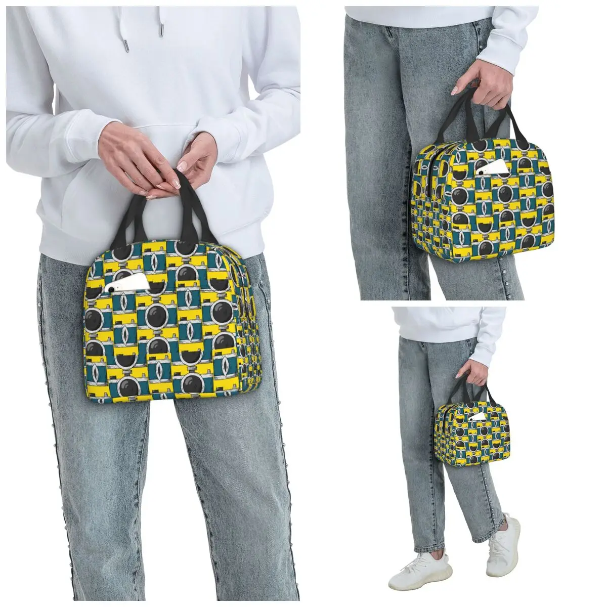 Retro Classic Blue Green Camera Insulated Lunch Bag for Kids School Cooler Thermal Food Box Tote Portable Lunch Boxes Container