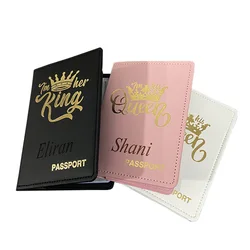 Designer nome personalizzato copertina del passaporto King Queen Crown Case per passaporti portafoglio da viaggio in pelle Pu per coppie