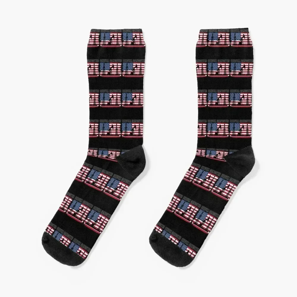 

Oilwell Pumpjack Oil Rig Worker Fracking US Flag Socks snow Sports anti-slip anime Socks Women Men's