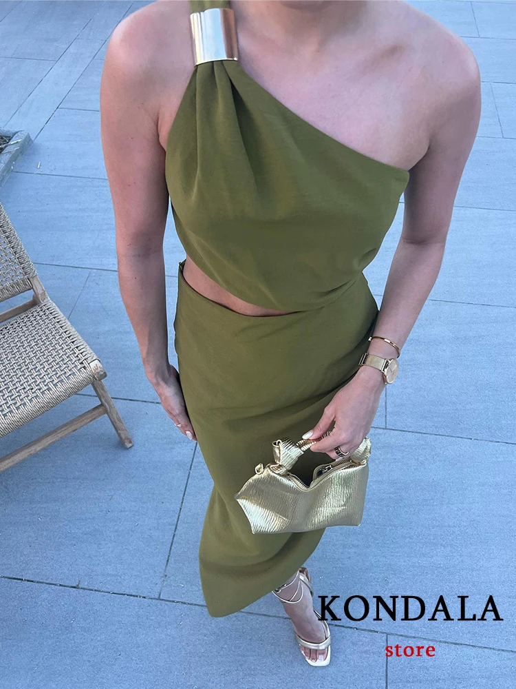 KONDALA Vintage Chic Women Dress Beach Style Dropped Waist Strap Asymmetrical Long Dress New Fashion 2023 Summer Holiday Dress