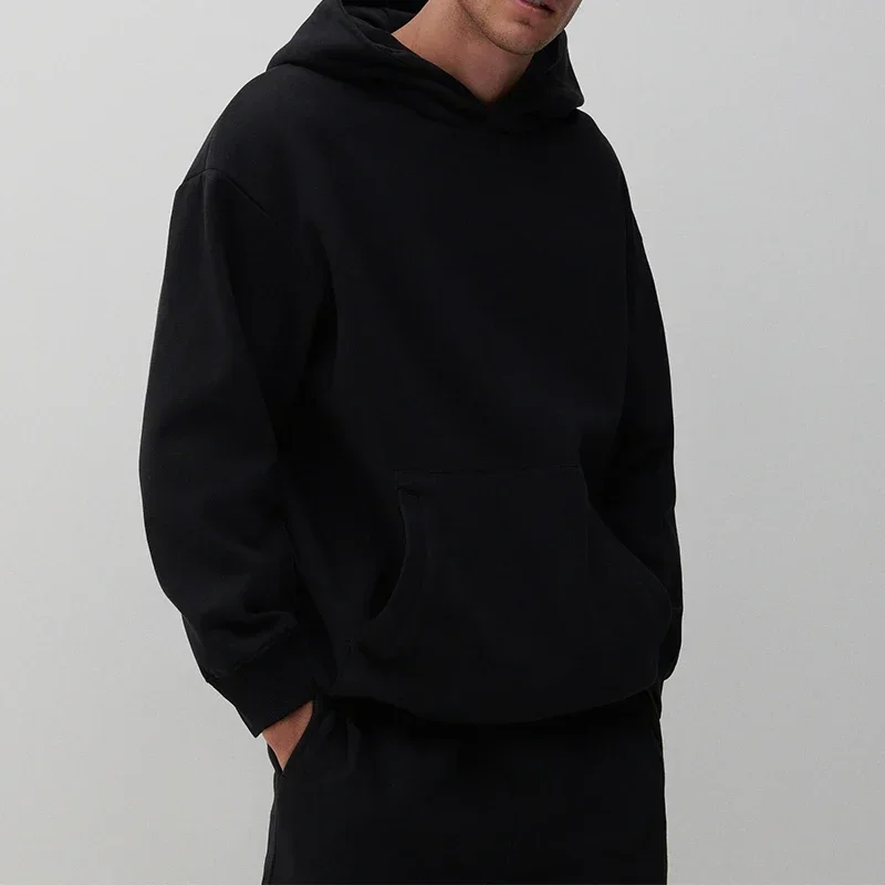 400GSM Oversized Frency Terry  Autumn Winter Casual Cotton Men Woven High Quality Top Solid Color Hoodies Sweatshirt Streatwear