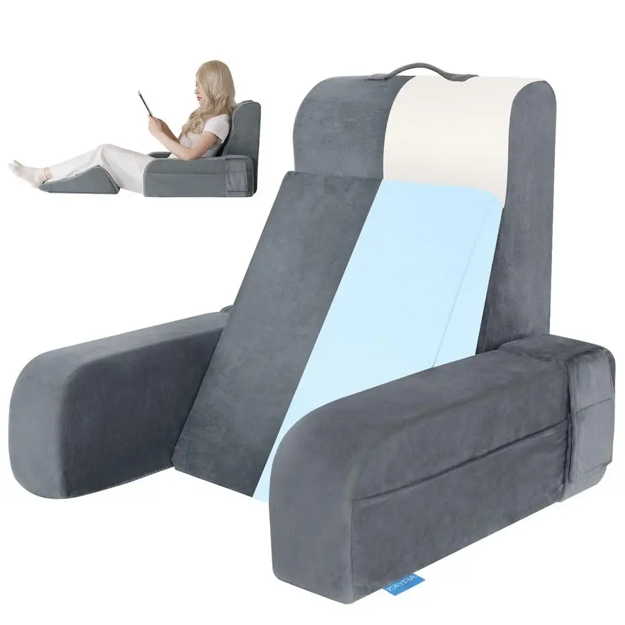 

Reading Pillow, 10 in 1 Back Pillow for Bed Sitting up with Detachable Arms Rest, Back Rest with Gel Memory Foam, Husband Pillow