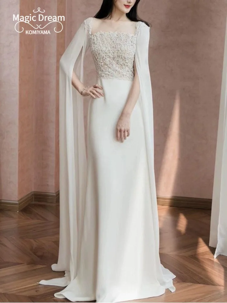 Customized Square Collar Banquet Evening Dress 2024 New Noble Elegant Temperament Wed Party Simple Generous Banquet Long Perform