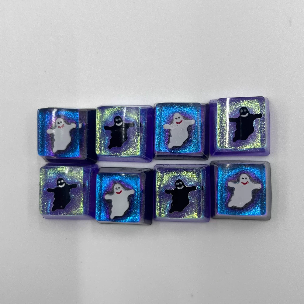 

Черно-белые кастомные кейкапы с призрачной тематикой из смолы, ручной работы, для механических клавиатур