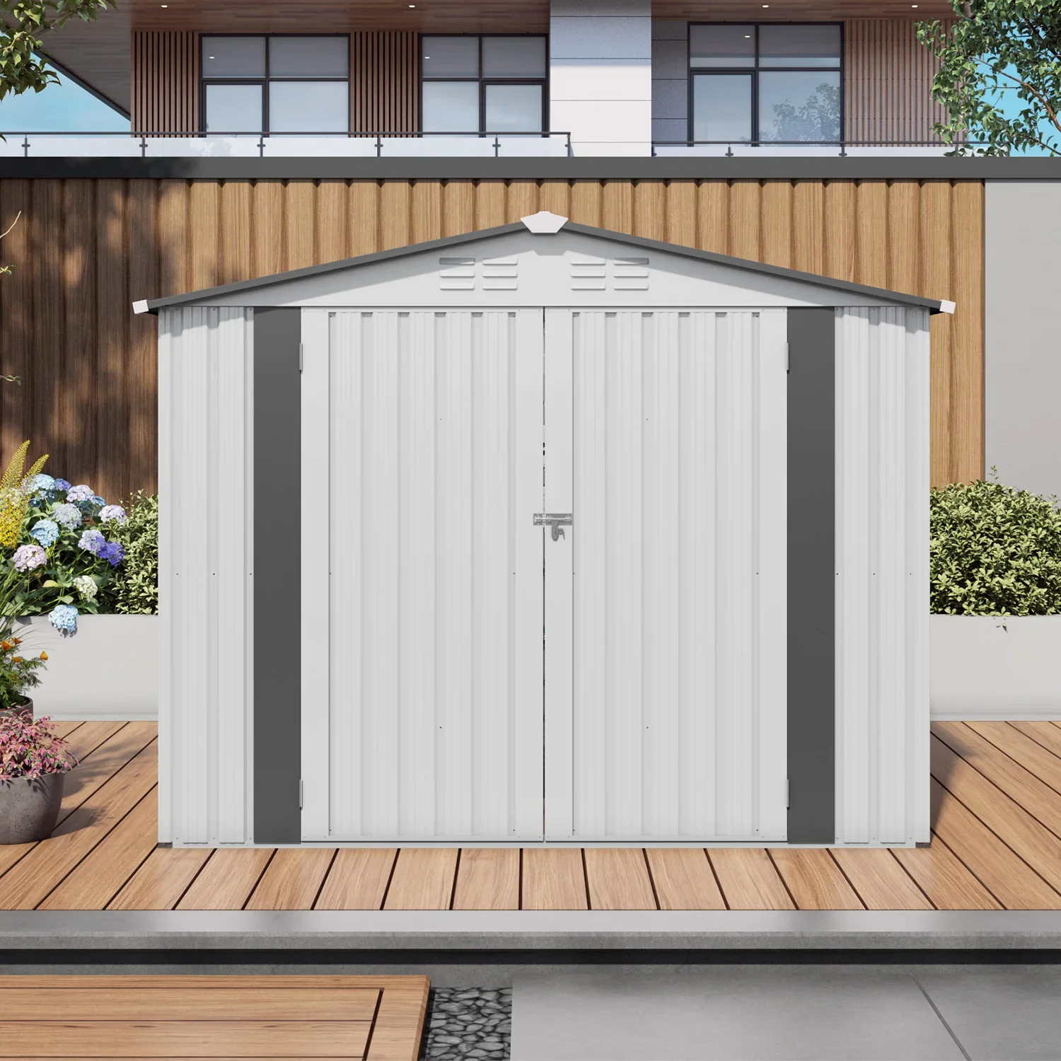 8X6 FT One Window And Two Lockable Door Outdoor Garden Storage Shed With Pitched Roof