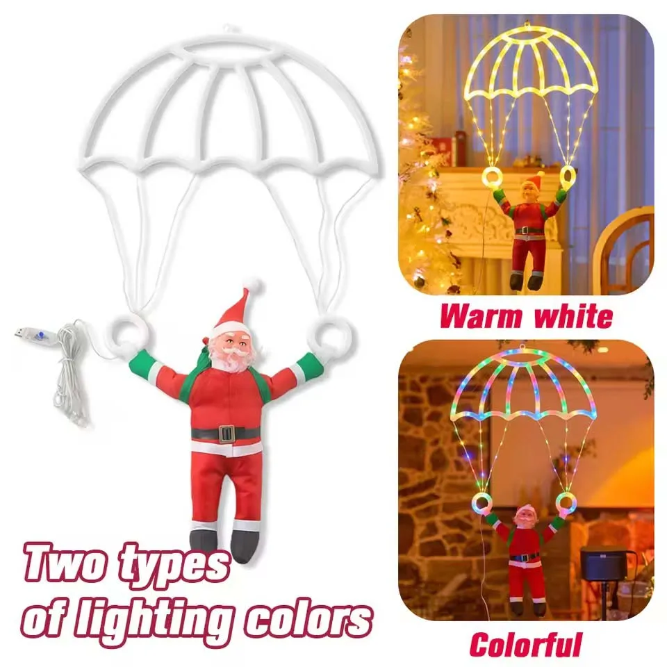 LED Christmas Parachute Lights with Santa Claus USB Powered for Roof Eave Balcony Garden Christmas Festival Atmosphere Decor ﻿
