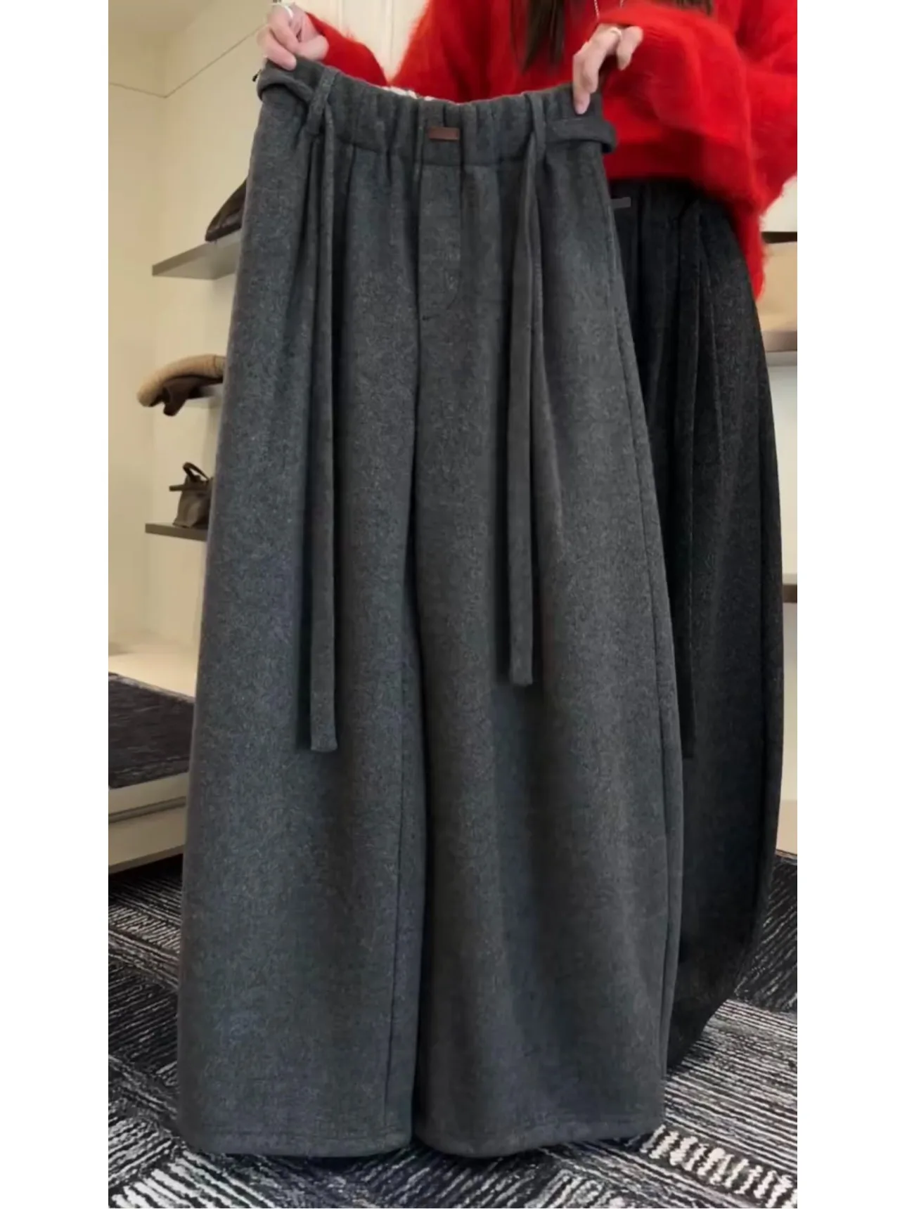 

Deep ey Soft Woolen Wide Leg Knife Pants Women Spring Autumn Fce Lined Thi High Waist Drapey Straight Casual Floor Len...