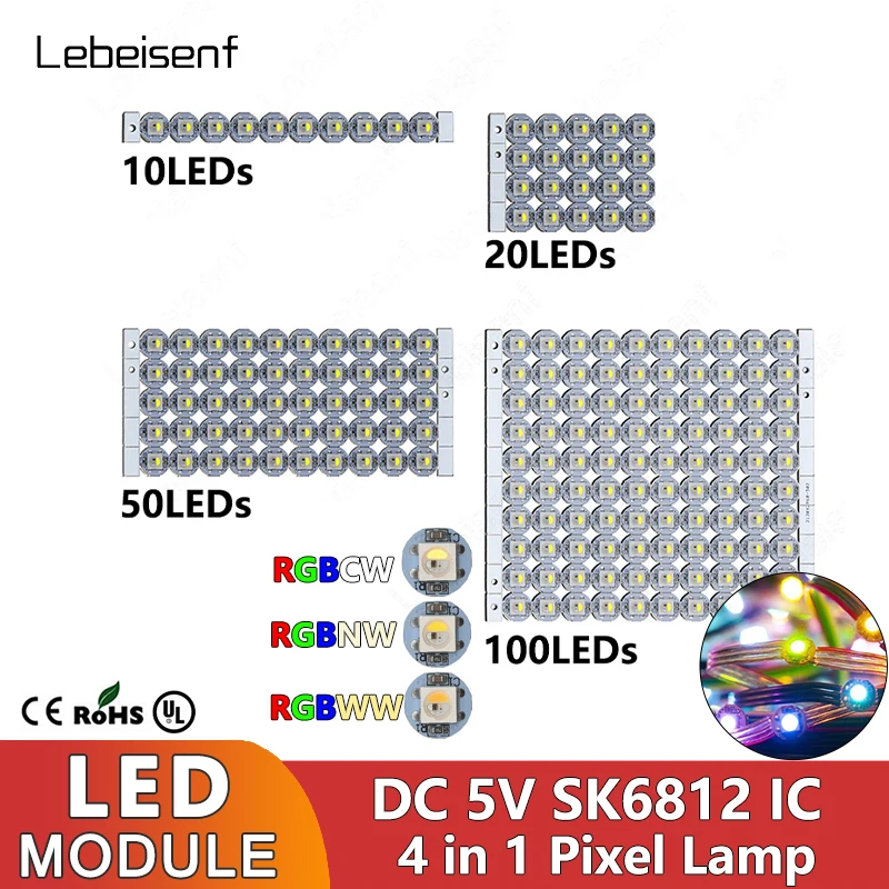 SK6812 4 in 1 LED Single Lamp Small Round Panel 10-100LEDs SMD 5050 Addressable Built-in IC Pixel Light Module RGBWW RGBCW RGBNW