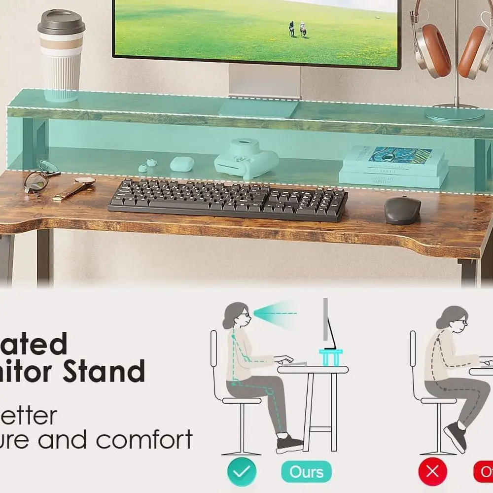 مكتب مدمج 31.5 مع مساحة تخزين للمكتب المنزلي والدراسة وغرفة النوم - بني