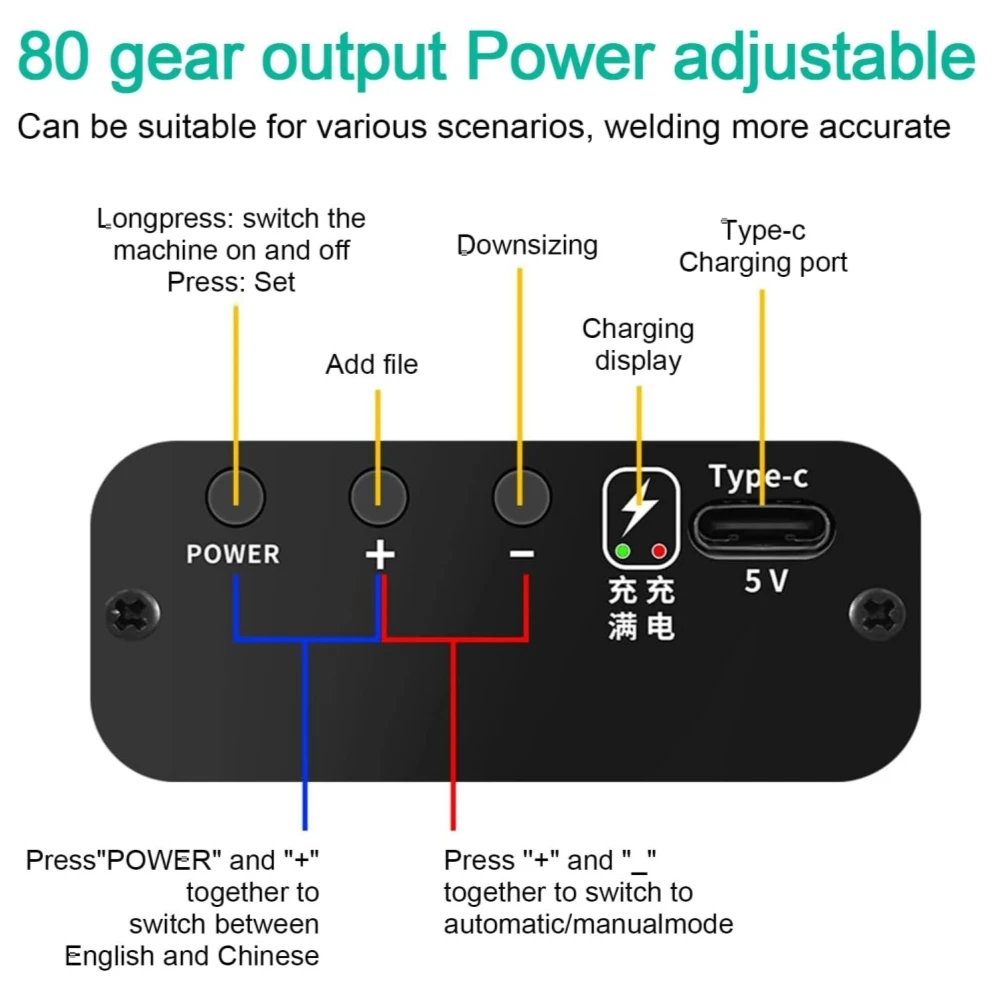 80 Gears Spot Welder Adjustable Portable Handheld Digital Display Mini Spot Welding Machine Automatic Trigger for 18650 Battery