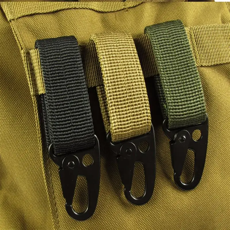 2 PCS.Tactical Hanging Buckle Molle Nylon Webbing Carabiner Belt Triangle Keychain for Outdoor Climbing Camping Tool Accessory