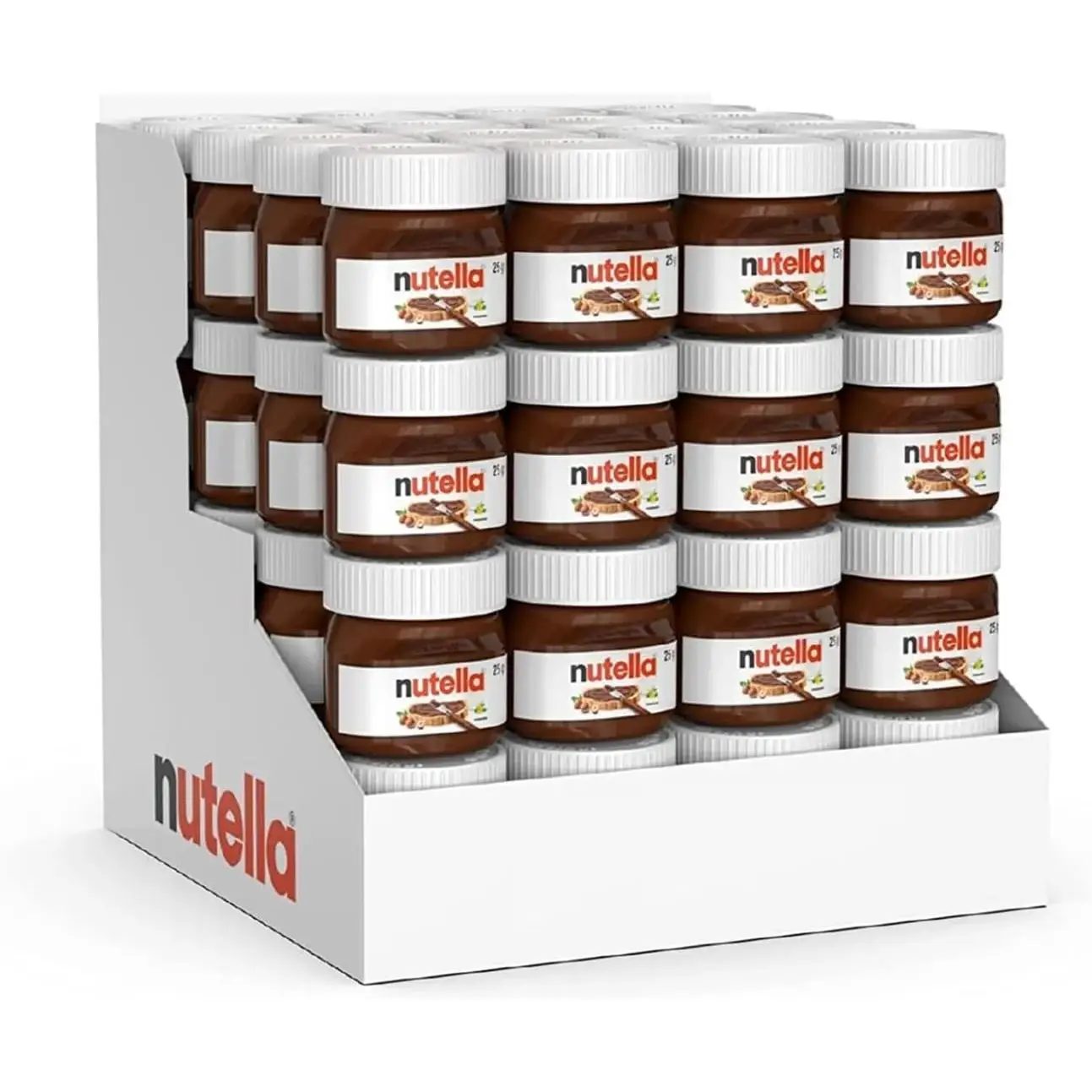 Nutella Mini 25gr glass jar. 16/32/64 units. Ideal for gifts, communions, baptisms. Hotels.