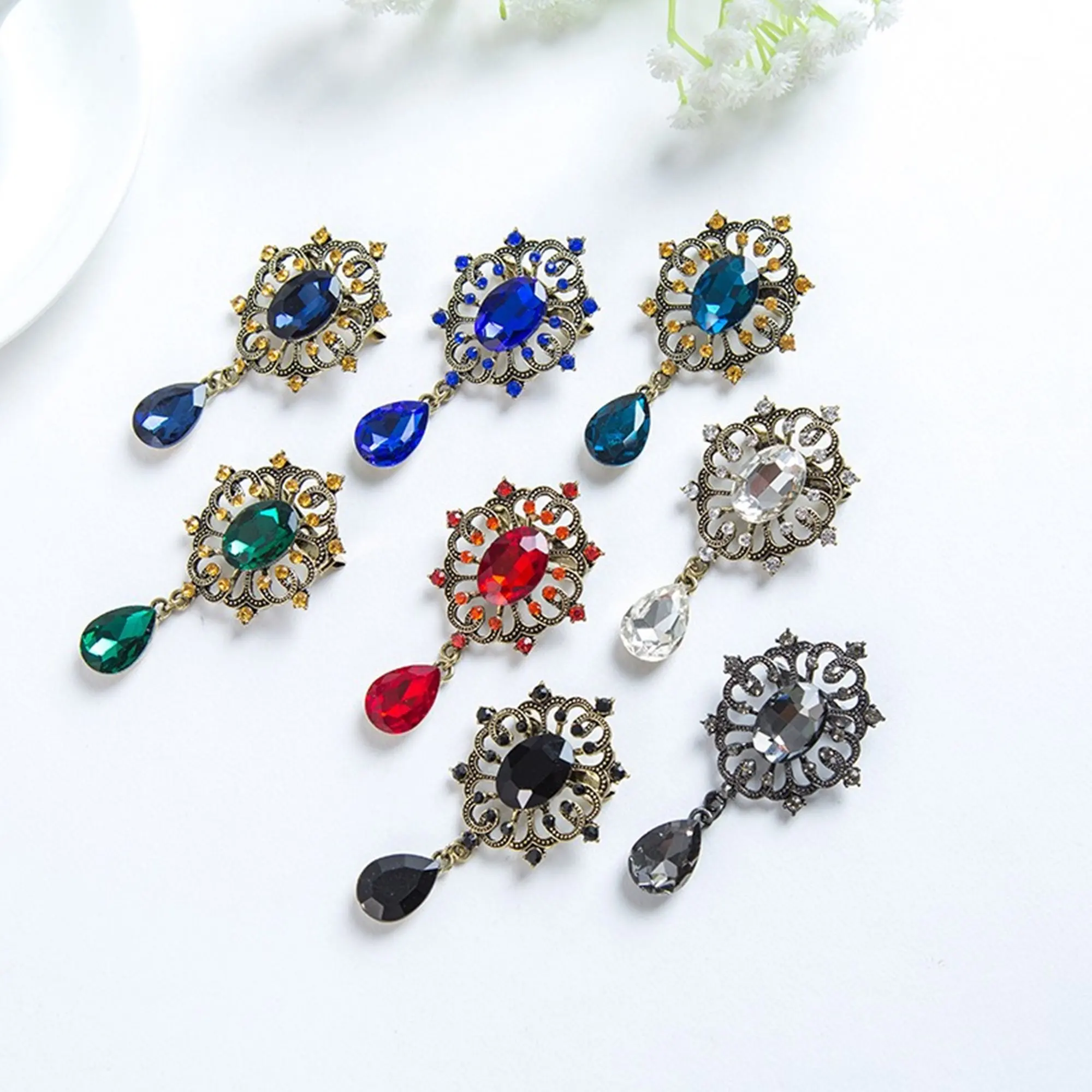 2pcs/lot high-grade vintage color imitation crystal Corsage brooch Corsage women's anti-slip brooch diy accessory accessories