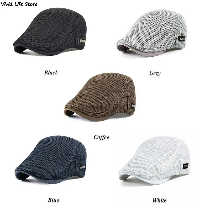 Men\'s Casual Golf Hat Berets Cotton Caps For Spring Summer Autumn Cabbie Flat Cap Breathable Mesh Newsboy Cap