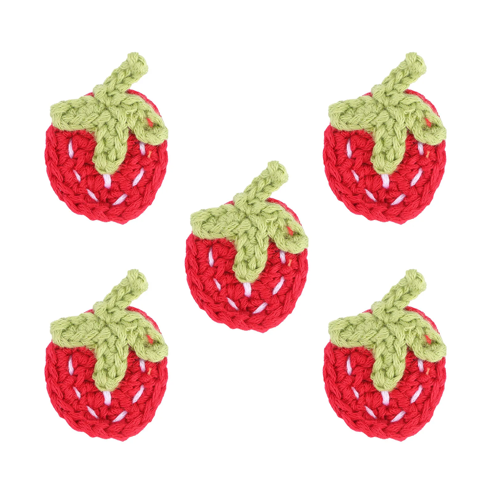 Juego de 5 piezas de decoración de fresa tejida, material de lana premium para bricolaje, para sombreros, ropa, bolsos, tocados, joyería y artículos de artesanía, rojo.