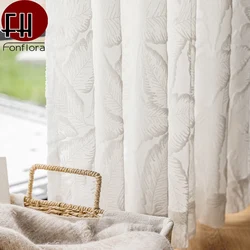 Fonflora Luxury White Thick Tulle Curtains for Living Room Leaf Window Curtains Sheer for Bedroom Voile Shades Extra Long 310cm