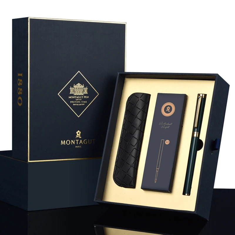 

Montagut M702 Luxurious Golden Trim Roller Ball Pen Iridium 0.5mm Flower Pattern Neutral Pen Writing Gift Pen With Gift Box