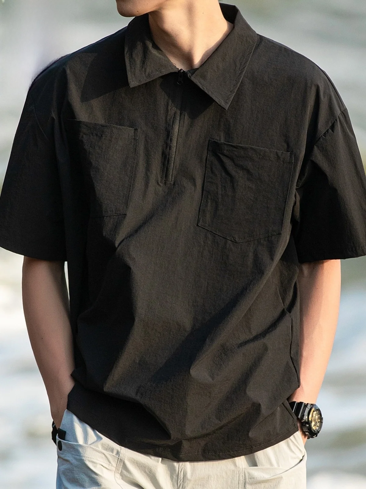 

Ice Silk Qui Dry f Zip ort Sve irt Men's Summer Outdoor Faionable Loose Fit Youth ular T-irt