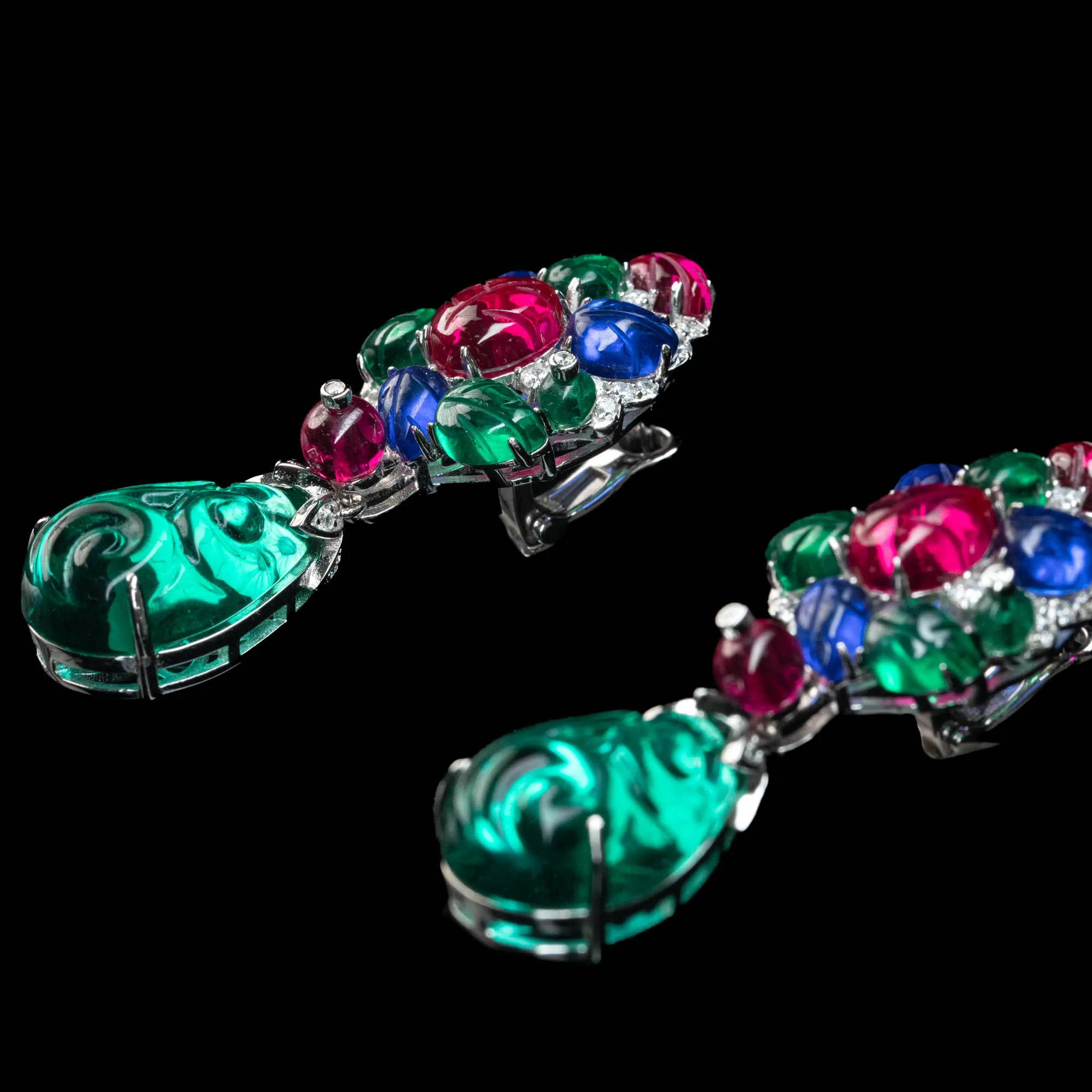 Exquisite Tutti Frutti Drop Earrings Luxury Emerald 925 Sterling Silver Statement Fine Jewelry for Women's Banquet Festival Gift