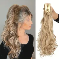 Long Wavy Ponytail Extensions - 22 Inch Claw Clip In Synthetic Hair Piece For Women - Add Volume And Style To Your Hair