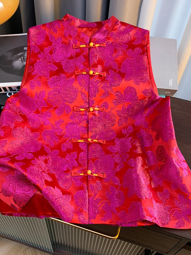 

Новый китайский жилет с вышивкой, женский весенне-осенний элитный жилет в стиле ретро, национальный жилет на пуговицах с флагом, халат с воротником, топ