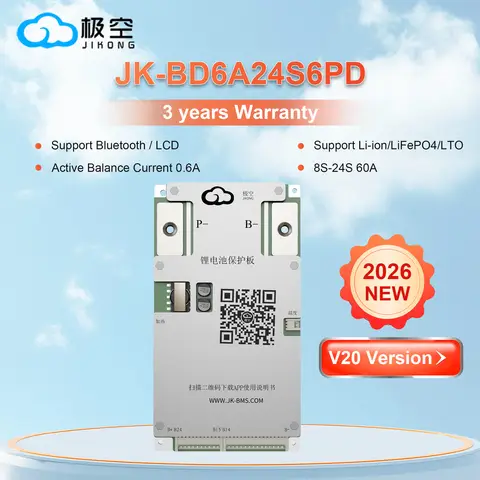 JK BMS 60A JIKONG BMS V20 JK-BD6A24S6PD APP BT BMS 8S-24SV 24V 48V 72V Active Balance 0.6A Bms lifepo4 Lithium Li-on Battery BMS