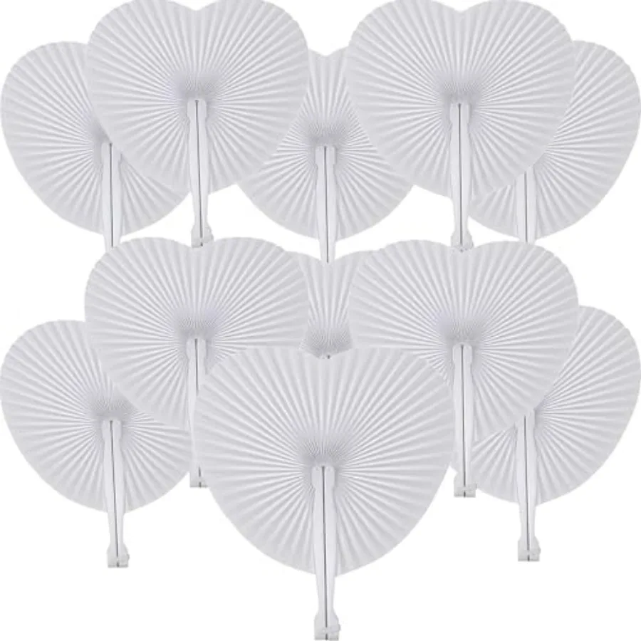 

White Paper Fans, Foldable Handheld Fans for Women, Heart Wedding Decorative Folding Hand Fans for Bridal Guest Church Party Fa