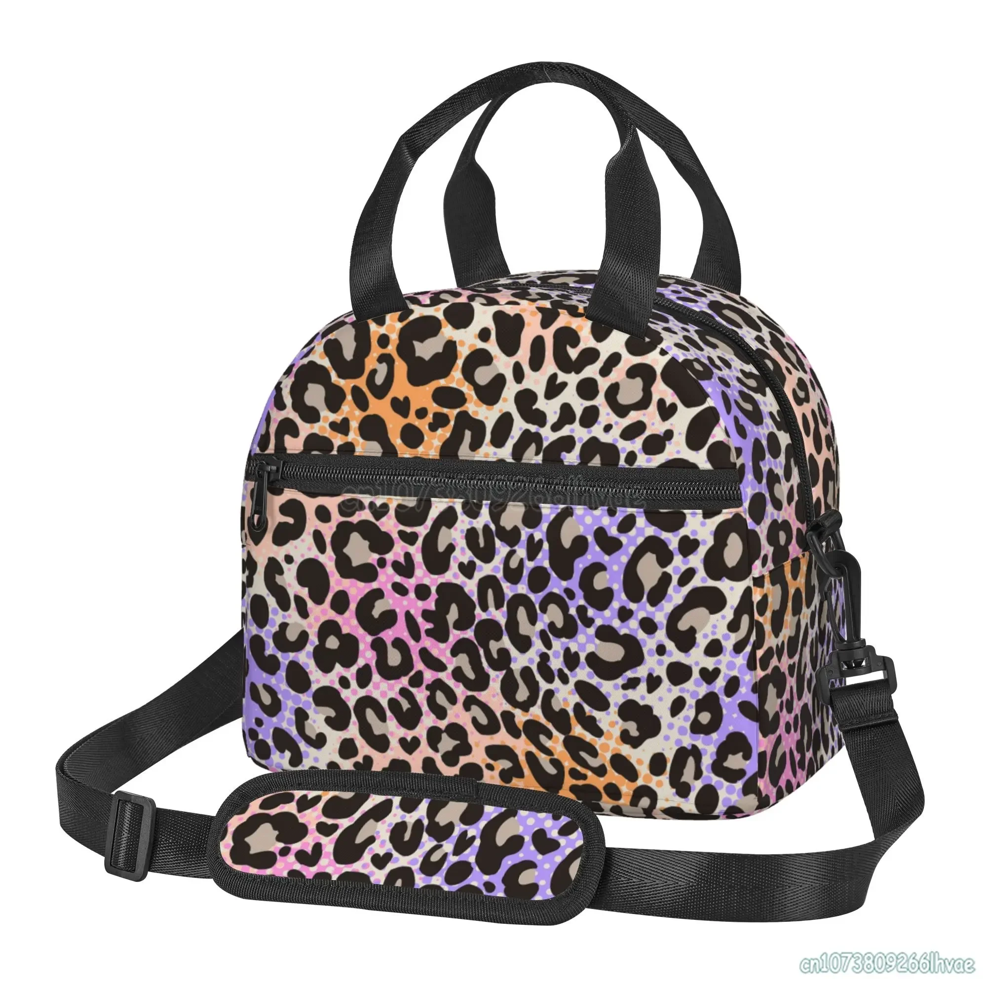 Borsa da pranzo isolata con stampa leopardata colorata per donna borsa termica impermeabile riutilizzabile portatile Bento per viaggi in spiaggia da