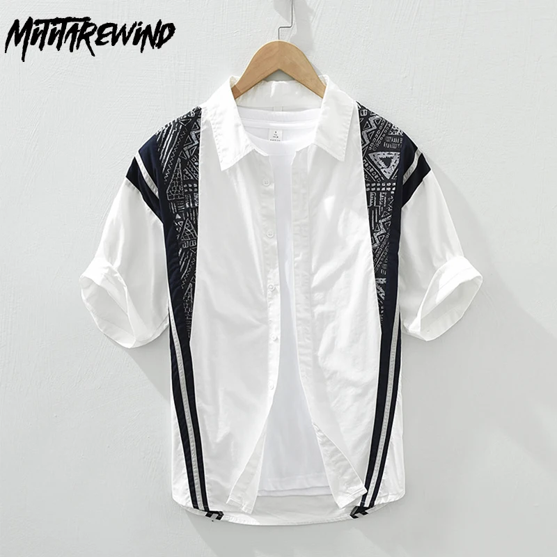 

Personalized Patchwork Printed Shirts Male Summer High Street Causal Loose Top Pure Cotton New in Shirts Youth Fashion Shirts