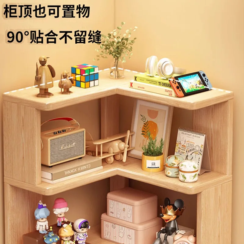 Integrated Corner Solid Wood Bookshelf Floor To Ceiling Narrow Cabinet Home Corner Storage Rack