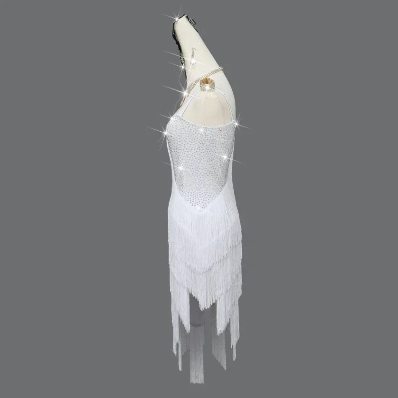 Latin Dance Dresses For Ladies White Fringe Skirt Women Stage Ballroom Compete Costumes Latin Dress