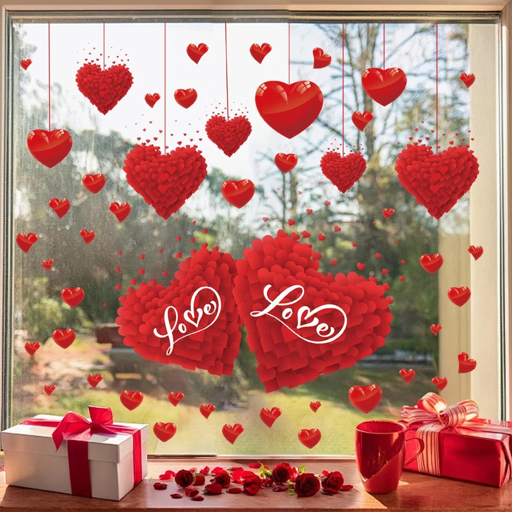 Double Sided Valentine Heart Cling 2 Pack for Windows Glass Mirrors Doors Living Room Bedroom Study Corridor Decoration